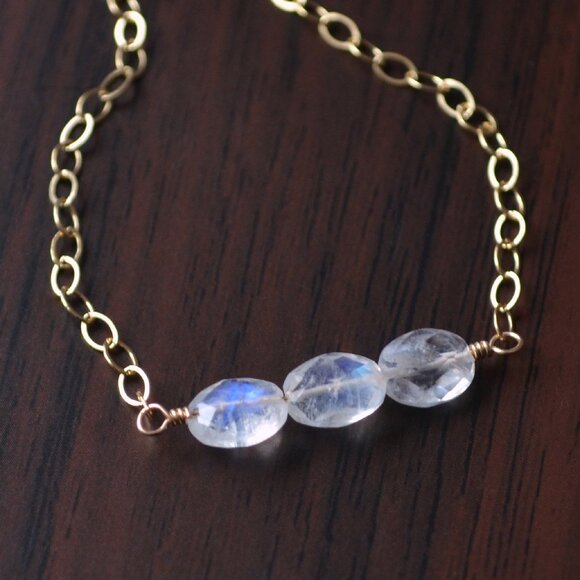 Dainty Rainbow Moonstone Bracelet in Gold - Picture 6 of 10